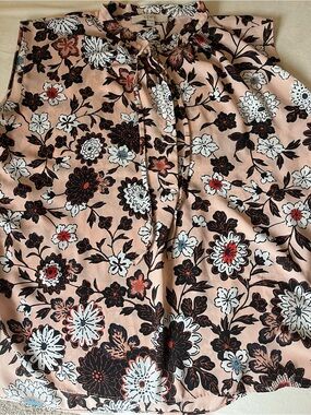 LOFT Floral Tie-Neck Blouse